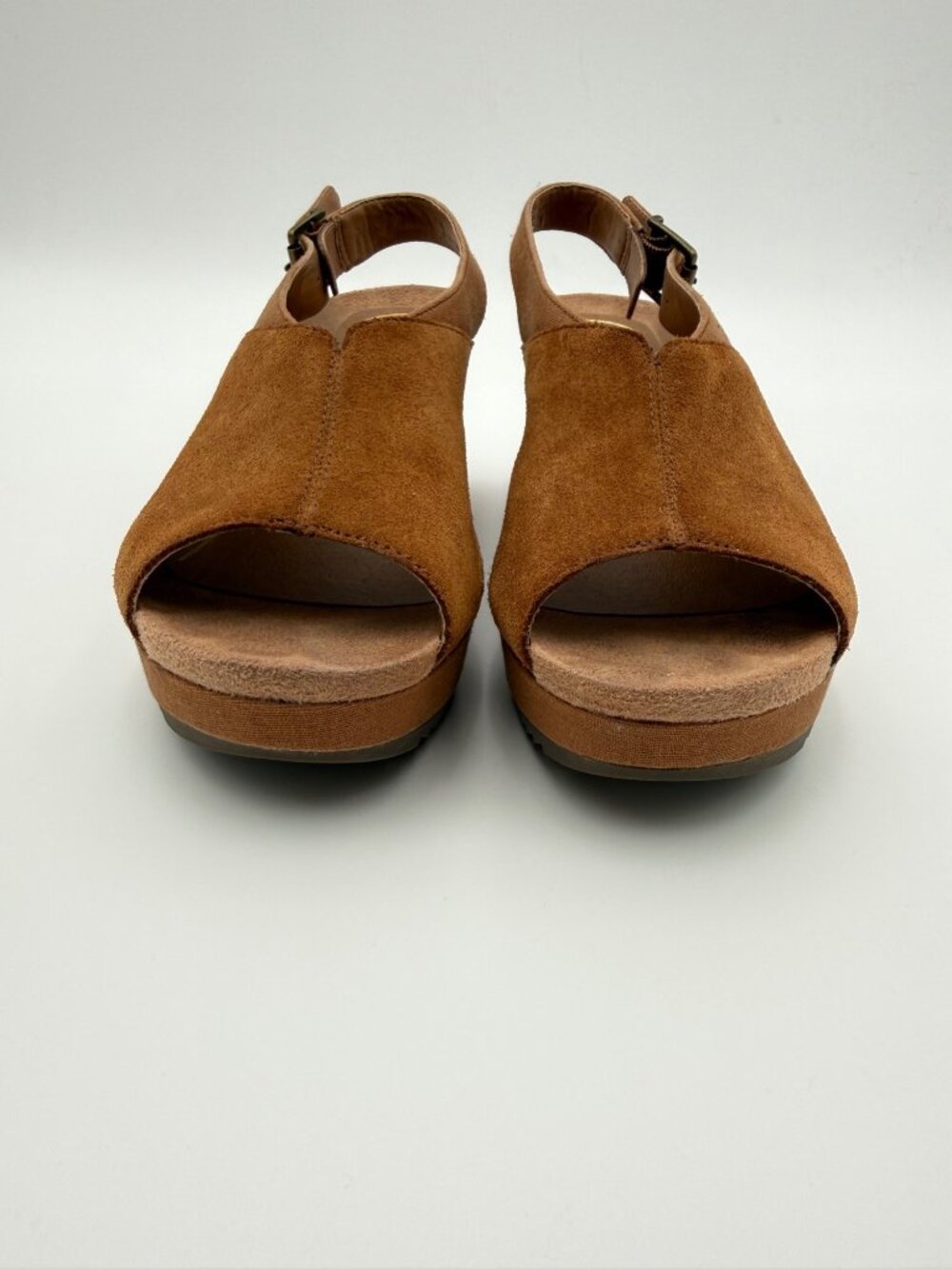Vionic Women’s Trixie Brown Suede Peep-Toe Wedge  Adjustable Slingback Strap 8 - Picture 3 of 8